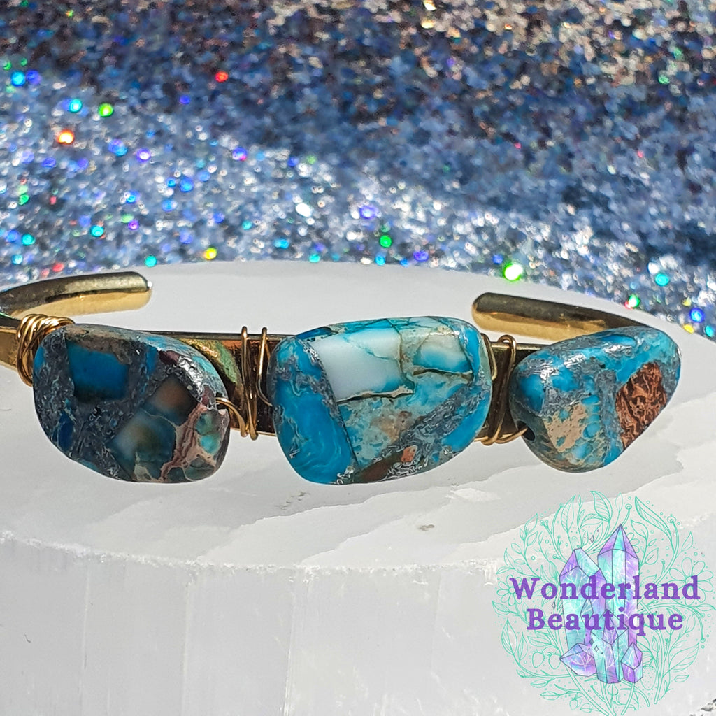 Wonderland Beautique - Blue Picture Jasper Crystal Cuff Bracelet