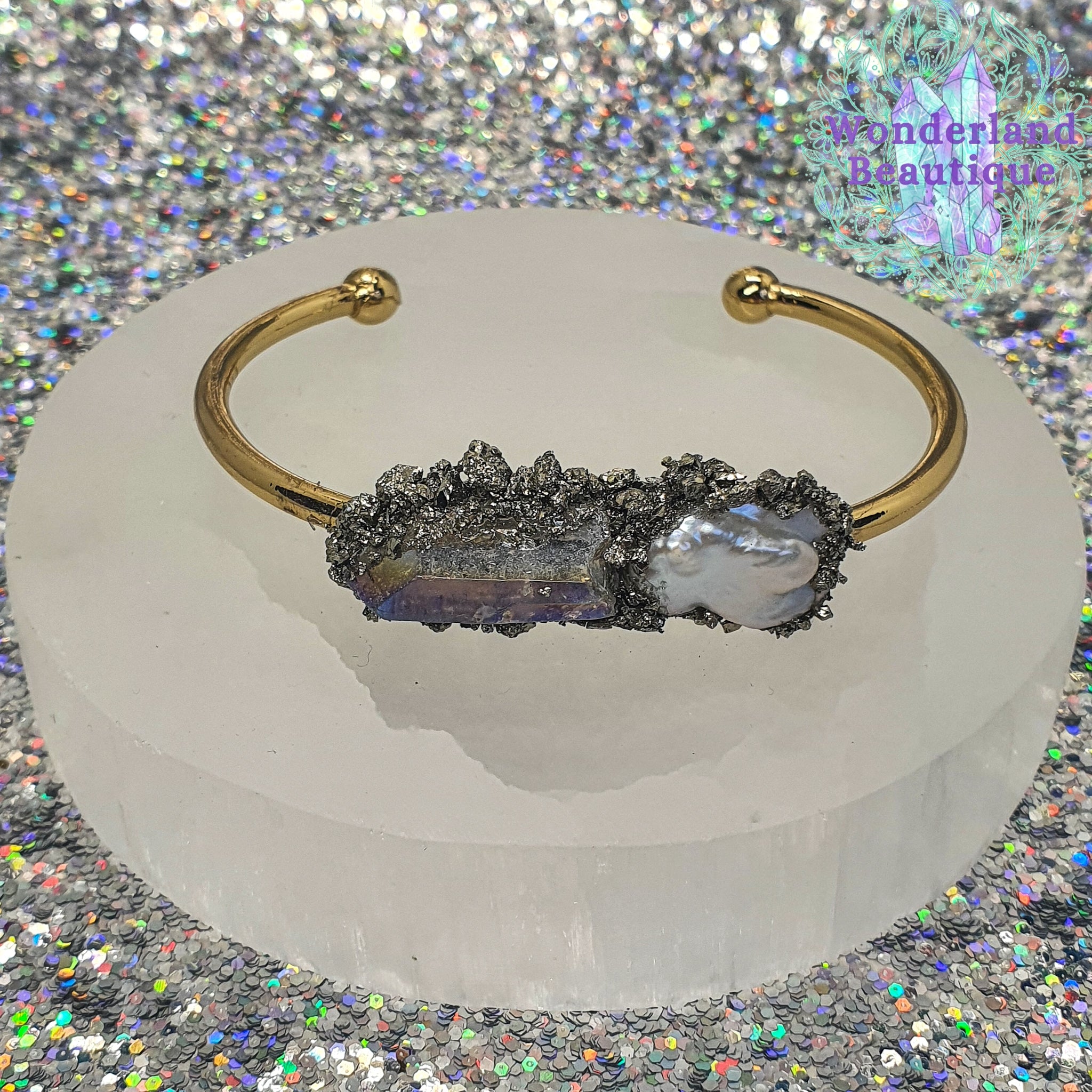 Wonderland Beautique - Pearl Quartz Cuff Bracelet