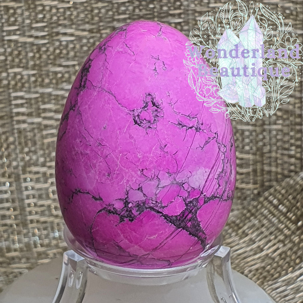 Pink Howlite Crystal Egg on Display Stand