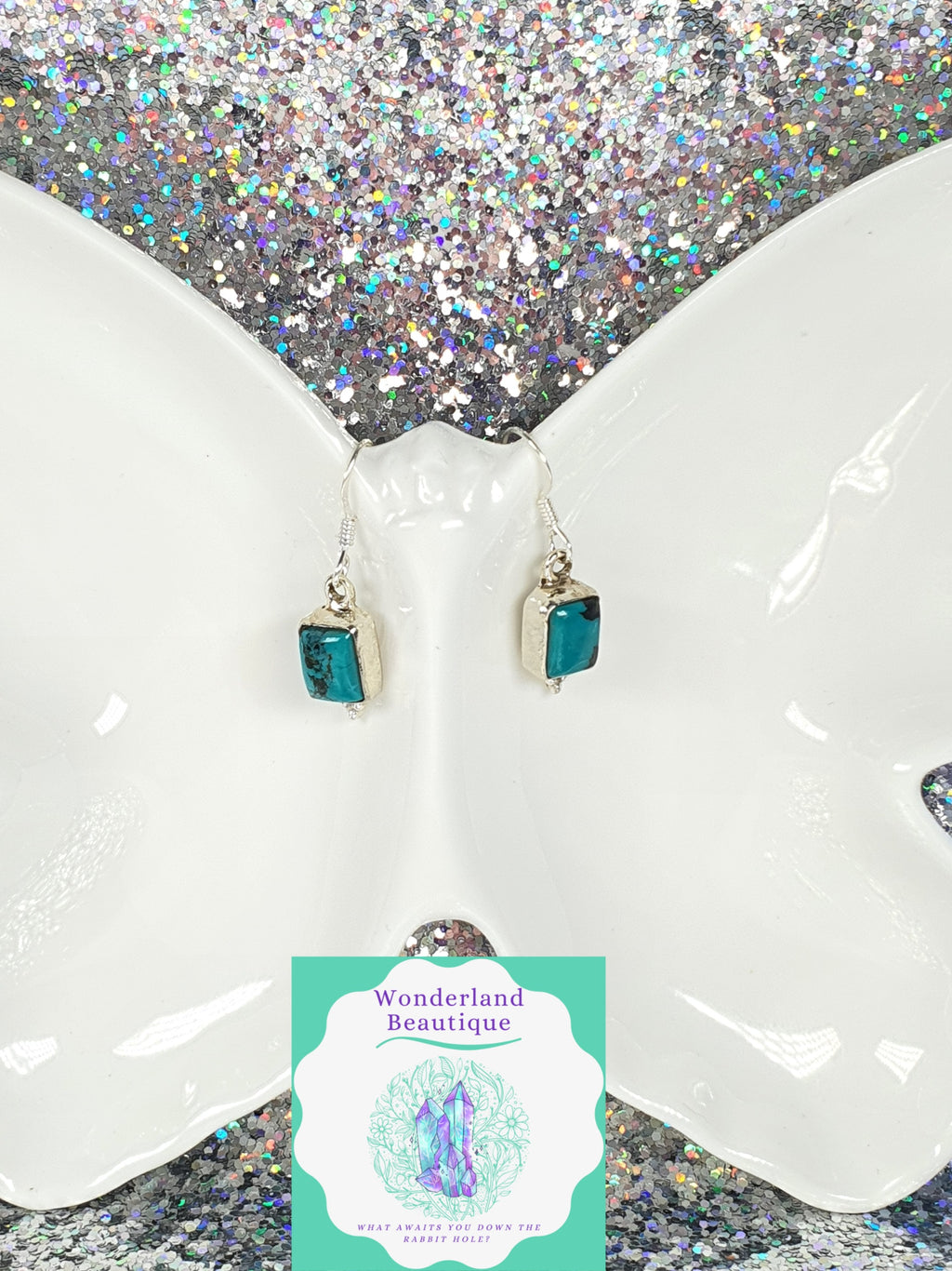 Wonderland Beautique - Rectangular Turquoise Earrings