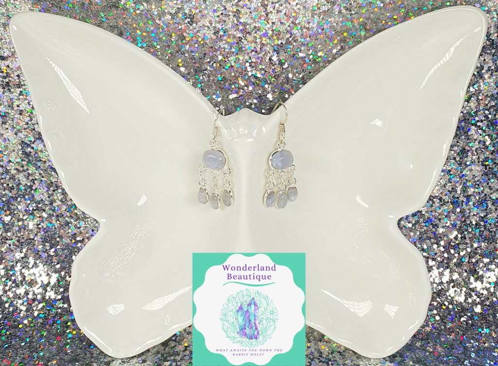 Wonderland Beautique - Blue Lace Agate Cabochon Earrings
