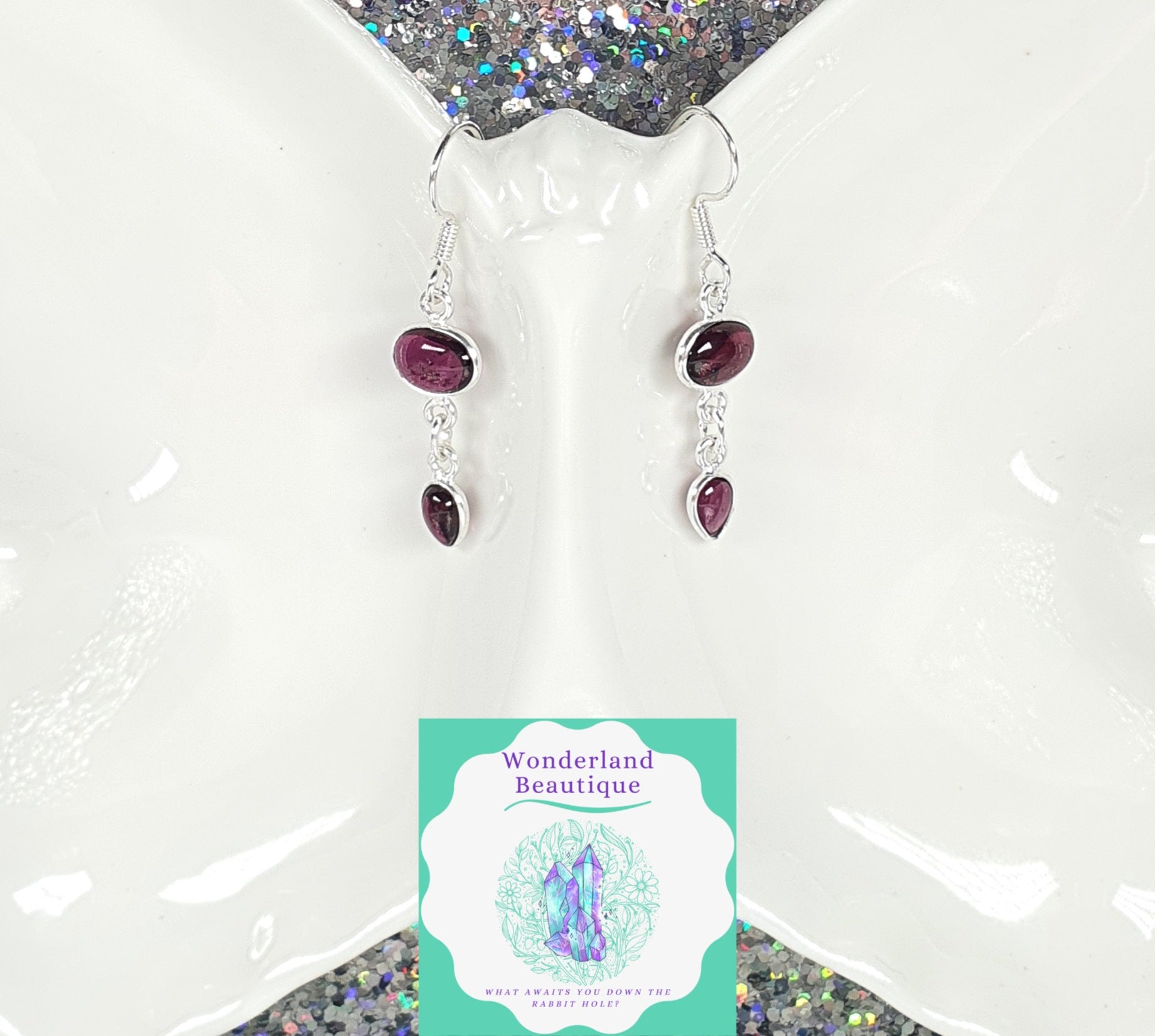 Wonderland Beautique - Double-Drop Garnet Earrings