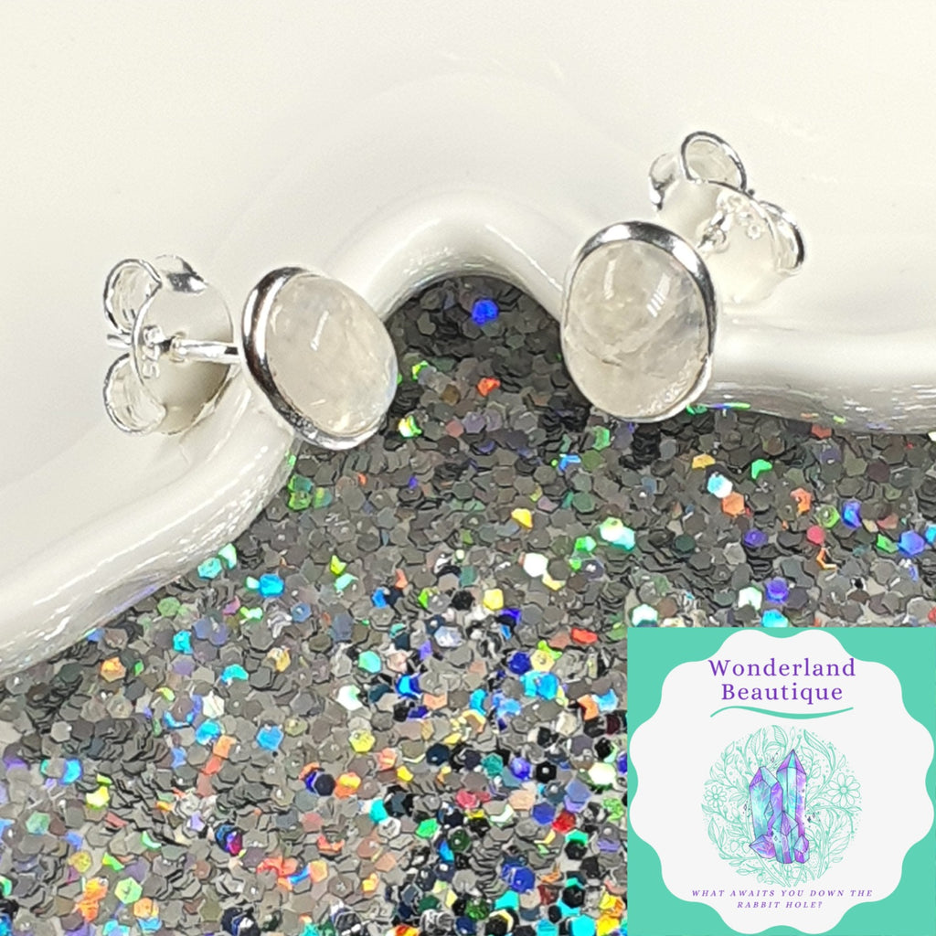 Wonderland Beautique - Oval Rainbow Moonstone Stud Earrings